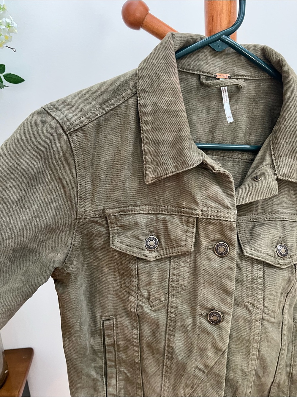 Free People Olive Green Denim-Style Jacket - Picture 2 of 4